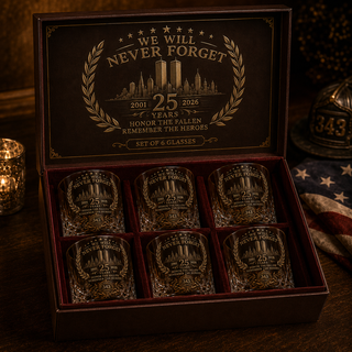 🕯️ TributeCrest – 9/11 25th Anniversary Memorial Whiskey Decanter & Glass Gift Set, We Will Never Forget 343 Heroes