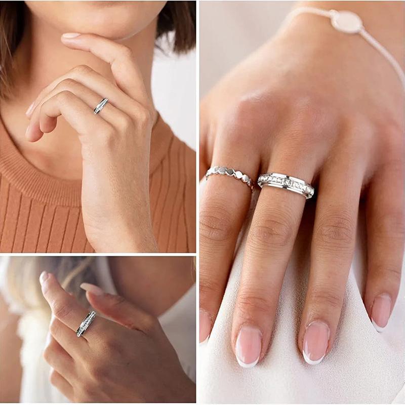SpinCalm Ring – Rotating Crystal Ring for Anxiety Relief, Vows & Luck, Waterproof & Fade-Resistant