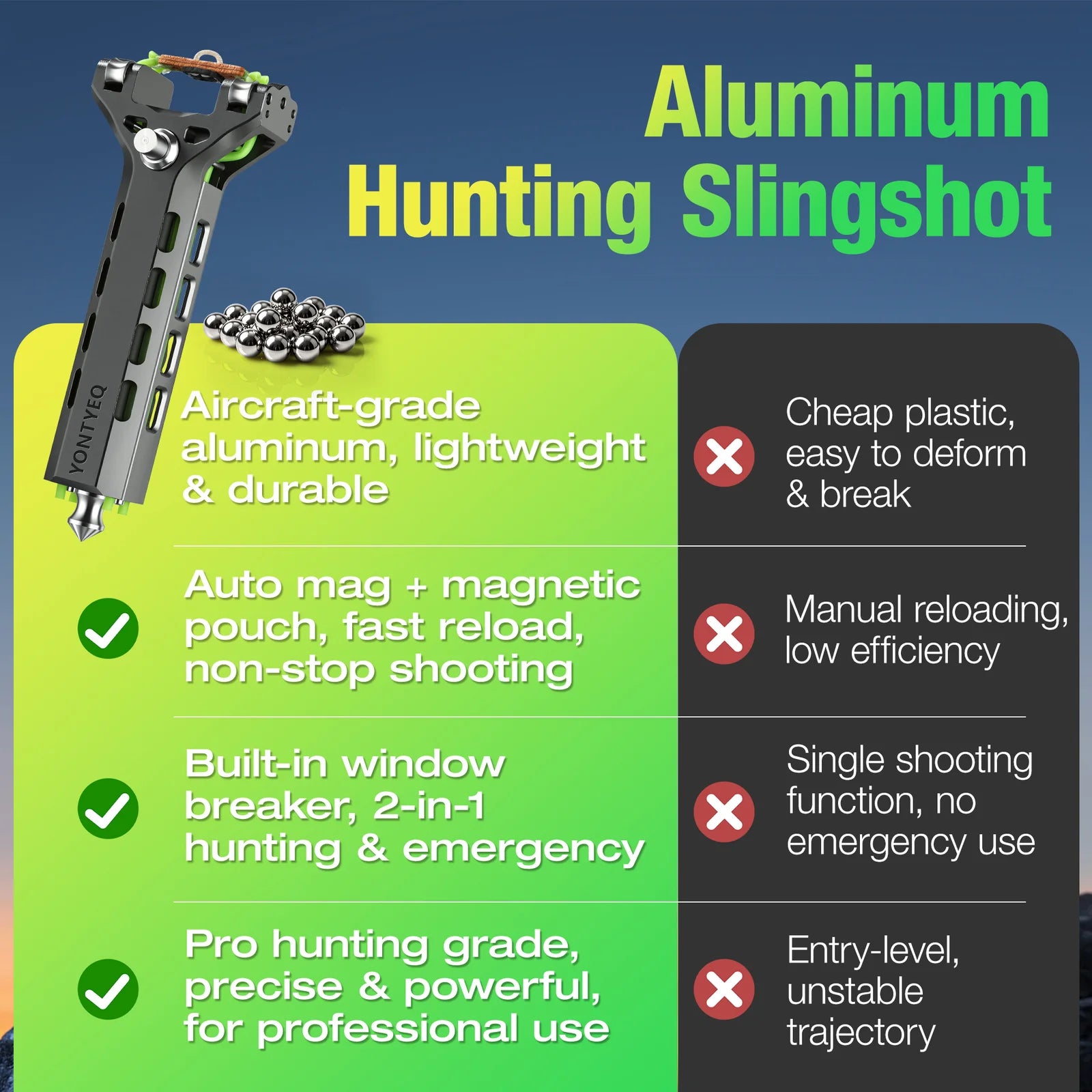 Aluminum Slingshot Kit with Ammo Tube