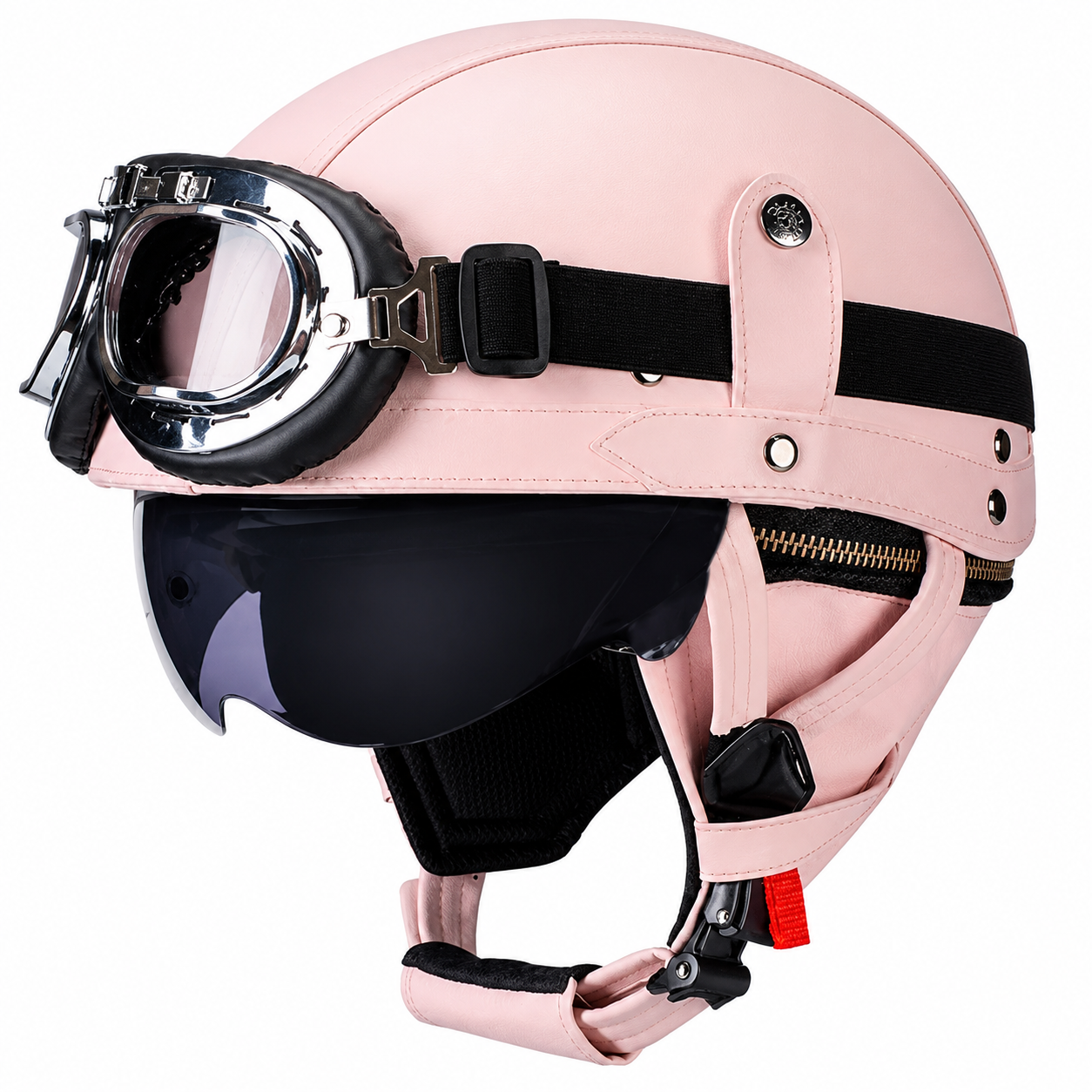 AviatorRide – Vintage PU Leather DOT Motorcycle Half Helmet with Goggles
