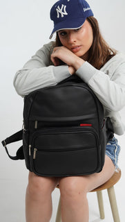 RedCore – Black Vegan Leather Laptop Backpack