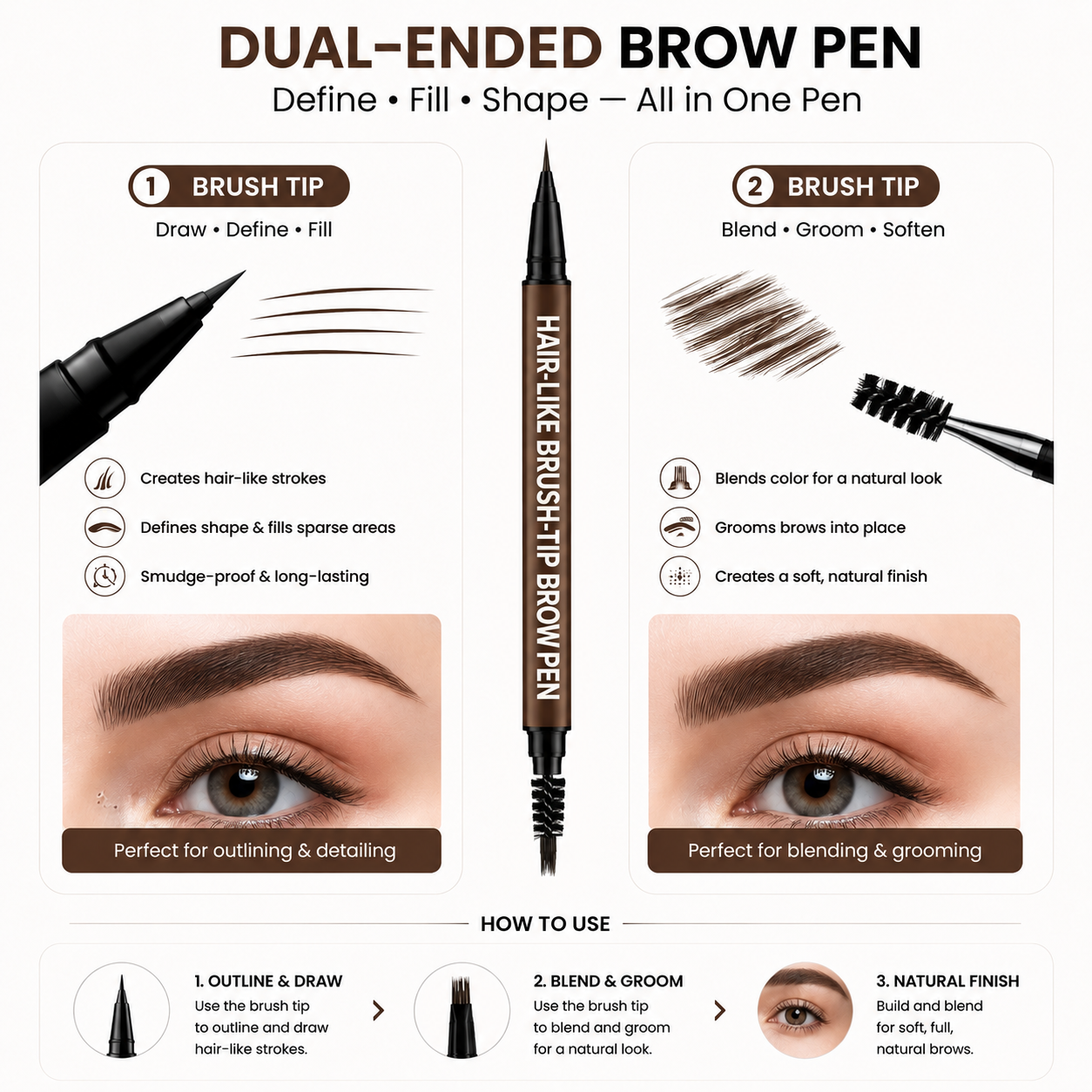 BrowStroke – Waterproof Hair-Like Brush-Tip Brow Pen, Set of 2