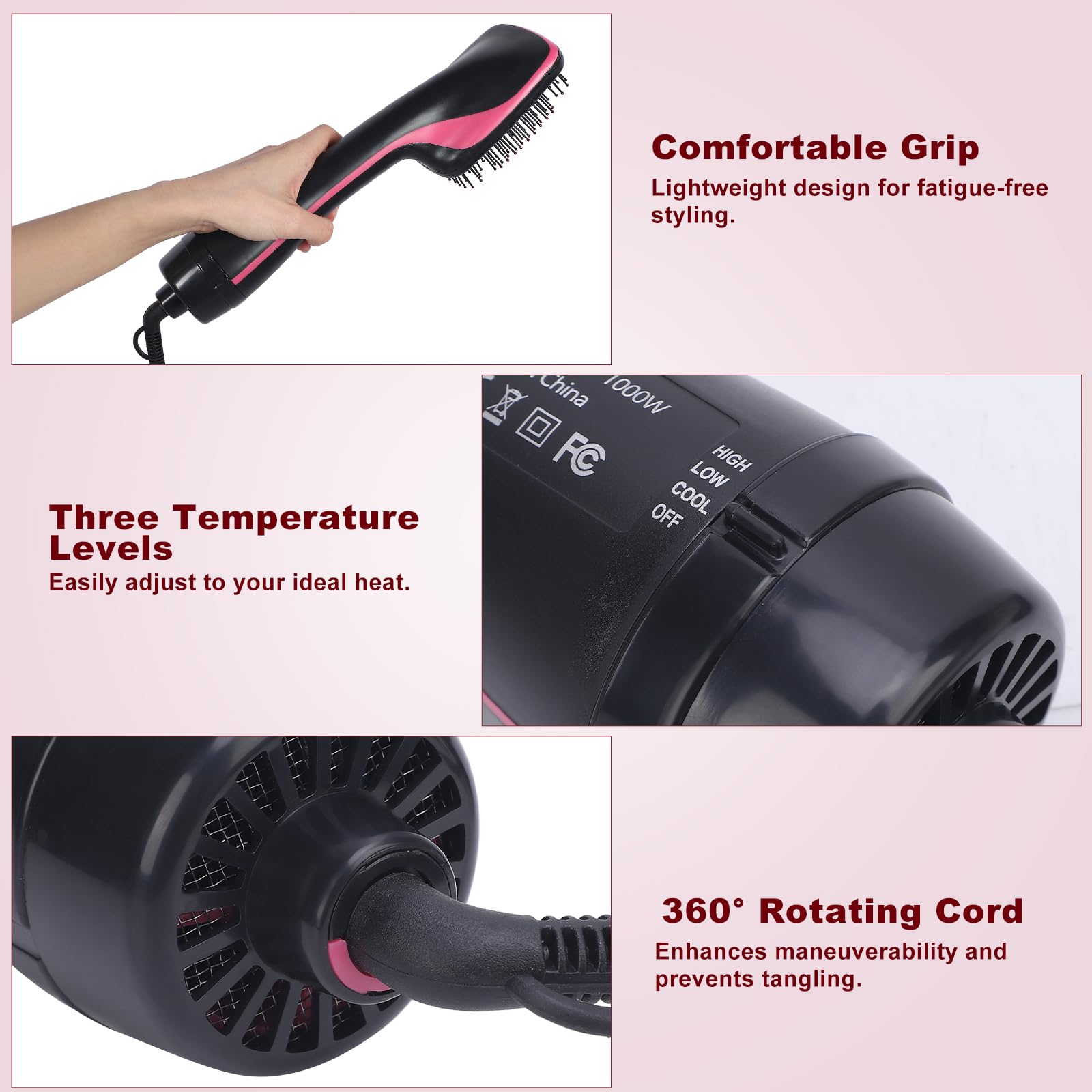 Three temperature modes on hot air brush