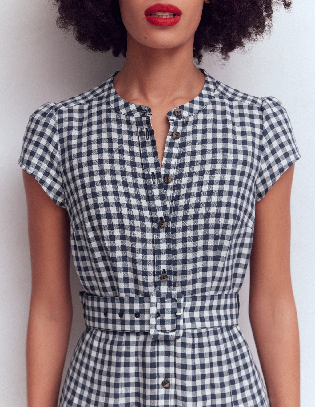 Pink Striped Belted Linen Blend Dress