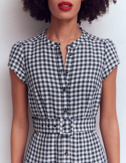 Pink Striped Belted Linen Blend Dress