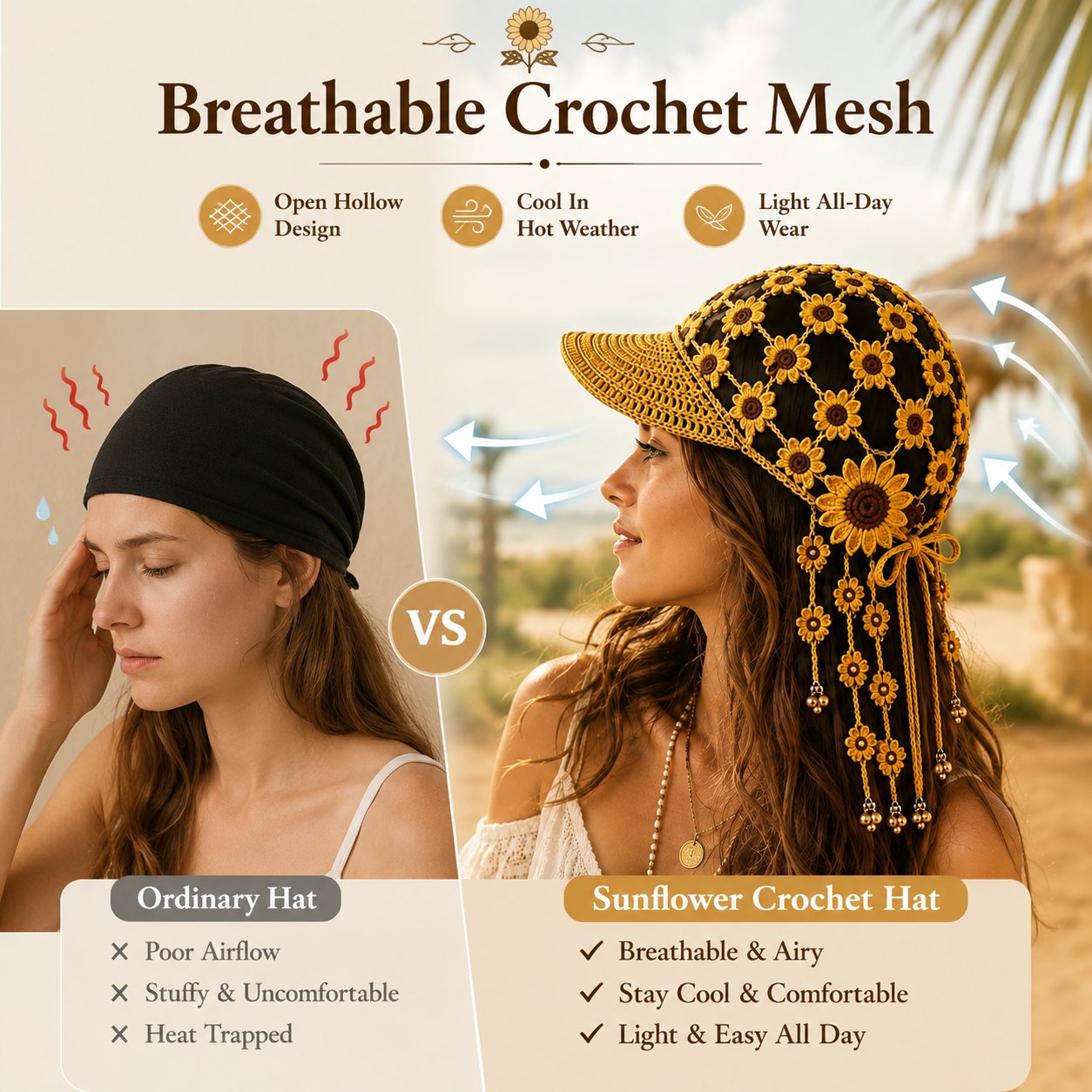 SunflowerChime – Handmade Crochet Tassel Bell Hat