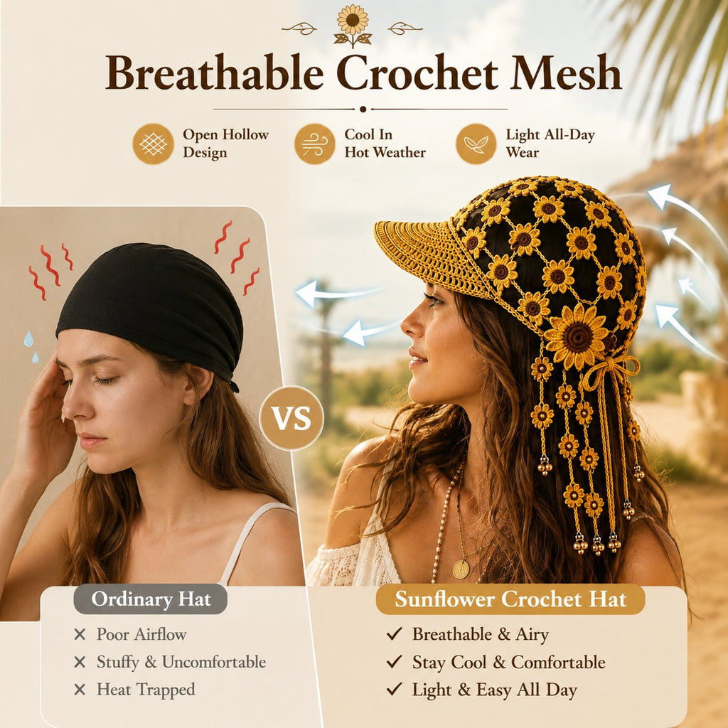 SunflowerChime – Handmade Crochet Tassel Bell Hat