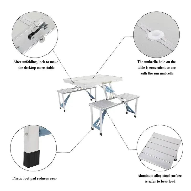 PicniCase – Integrated Aluminum Folding Table and Chairs Set