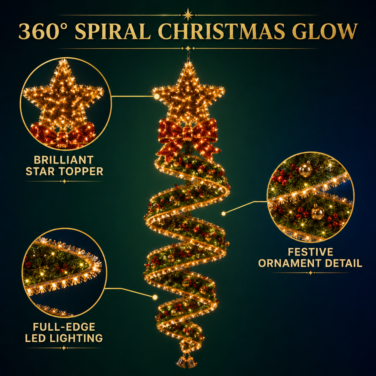 🎄 SpiralGlow – Enchanted Christmas Spiral Hanging Lights for Glowing Holiday Porch Decor