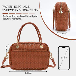 CheckWeave – Chic Checkered Woven Top Handle Crossbody Shoulder Bag in Vegan Leather
