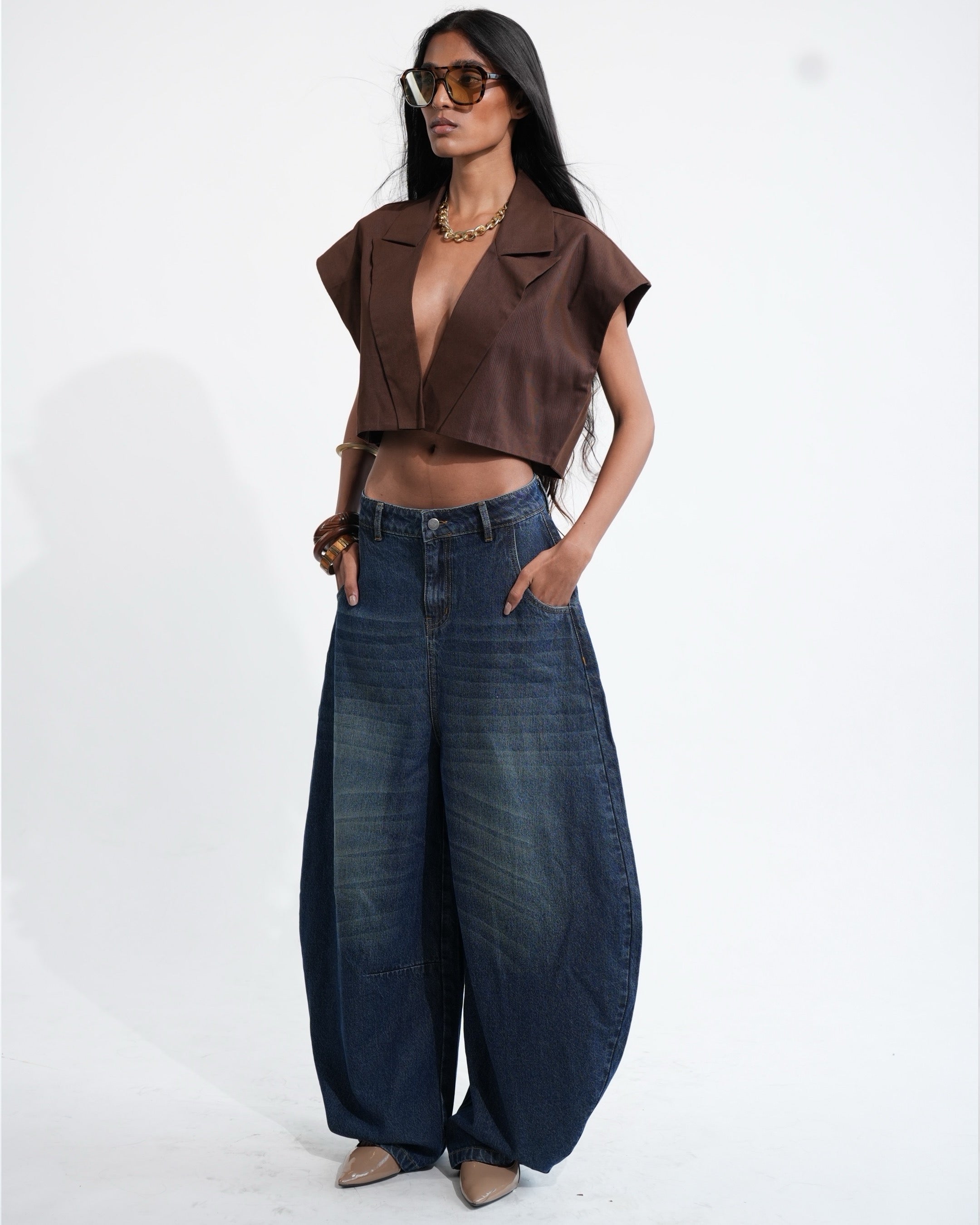 BarrelBloom – High-Rise Barrel Cut Wide-Leg Denim