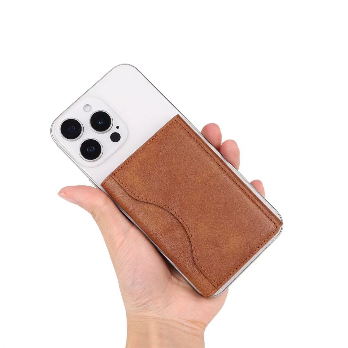 FoldMate – Tri-Fold MagSafe Leather Card Holder & Phone Kickstand