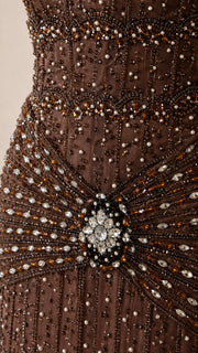 GlimmerGala – Embellished Strapless Evening Gown with Sheer Bolero
