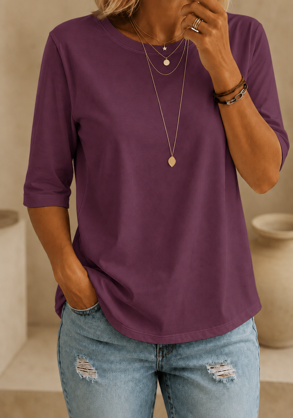 CalveraComfort – Women's Essential Round-Neck Cotton Tee