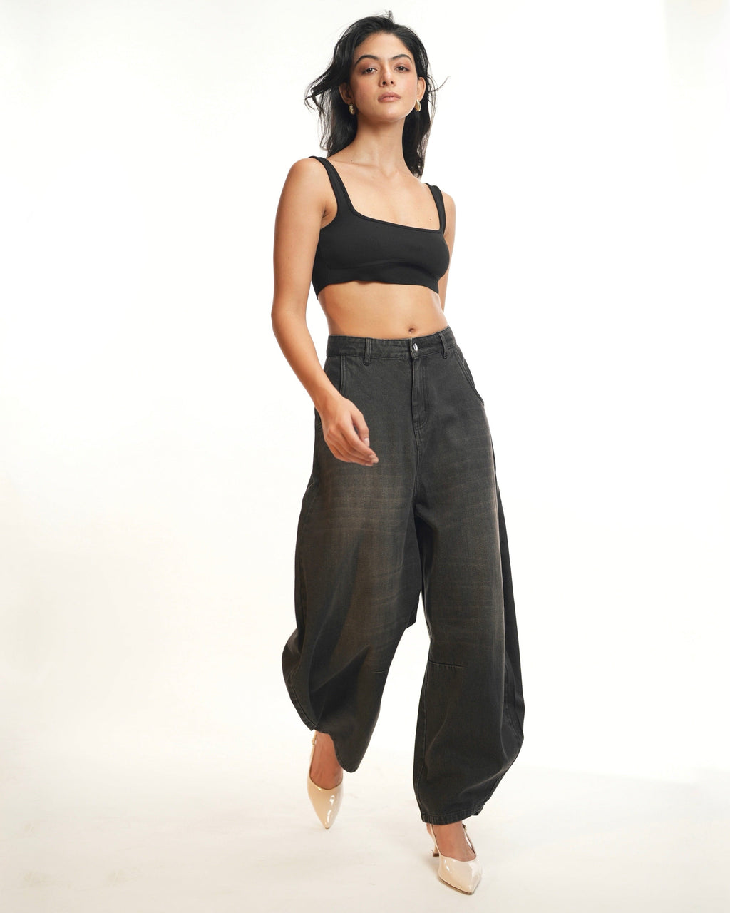 BarrelBloom – High-Rise Barrel Cut Wide-Leg Denim
