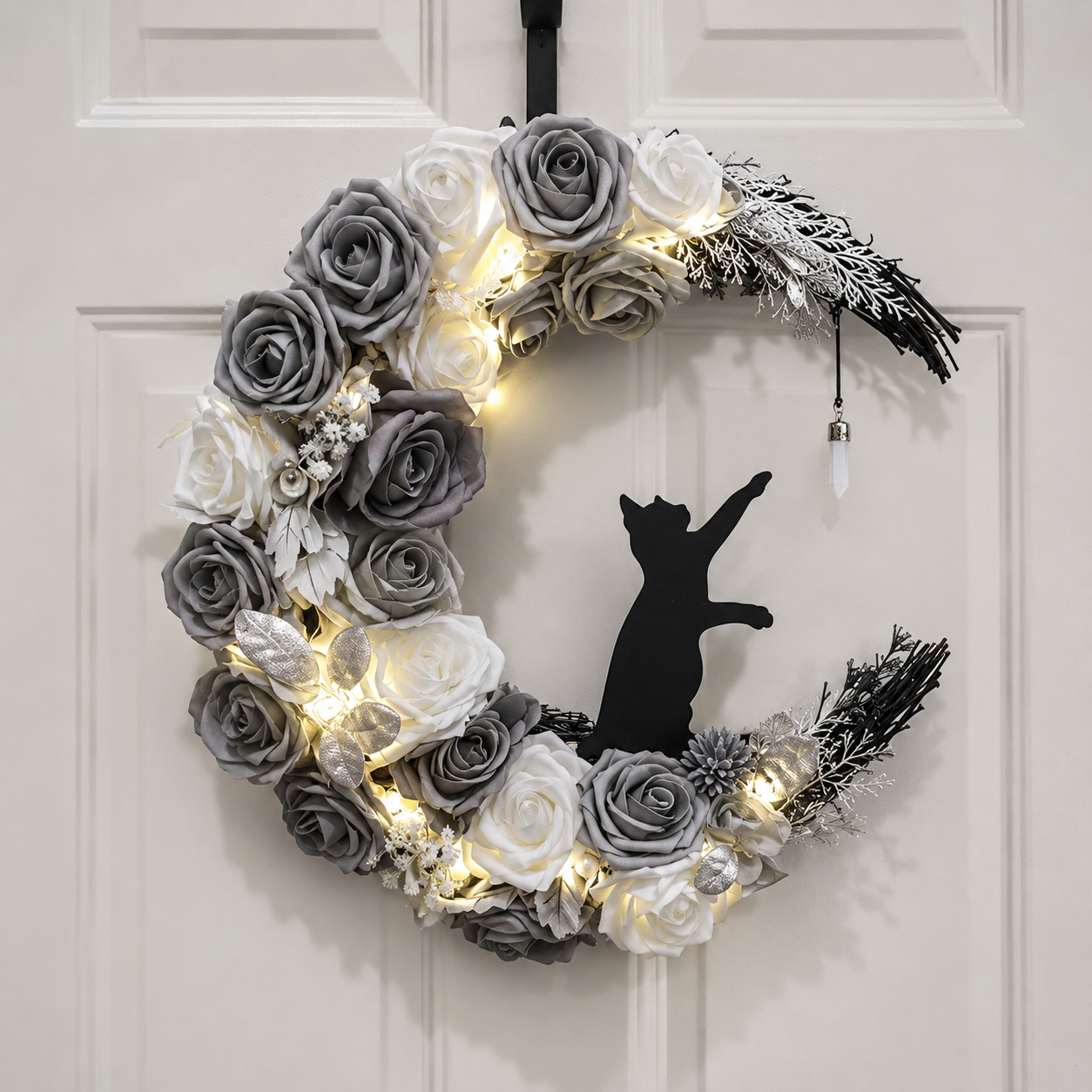 CrescentPurr – Handmade Halloween Cat Wreath🐈‍⬛🌙