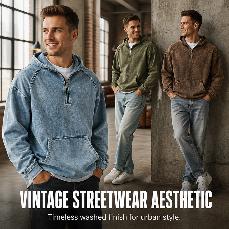 ✨ UrbanEase – Men’s Denim-Inspired Zip Hoodie 👖