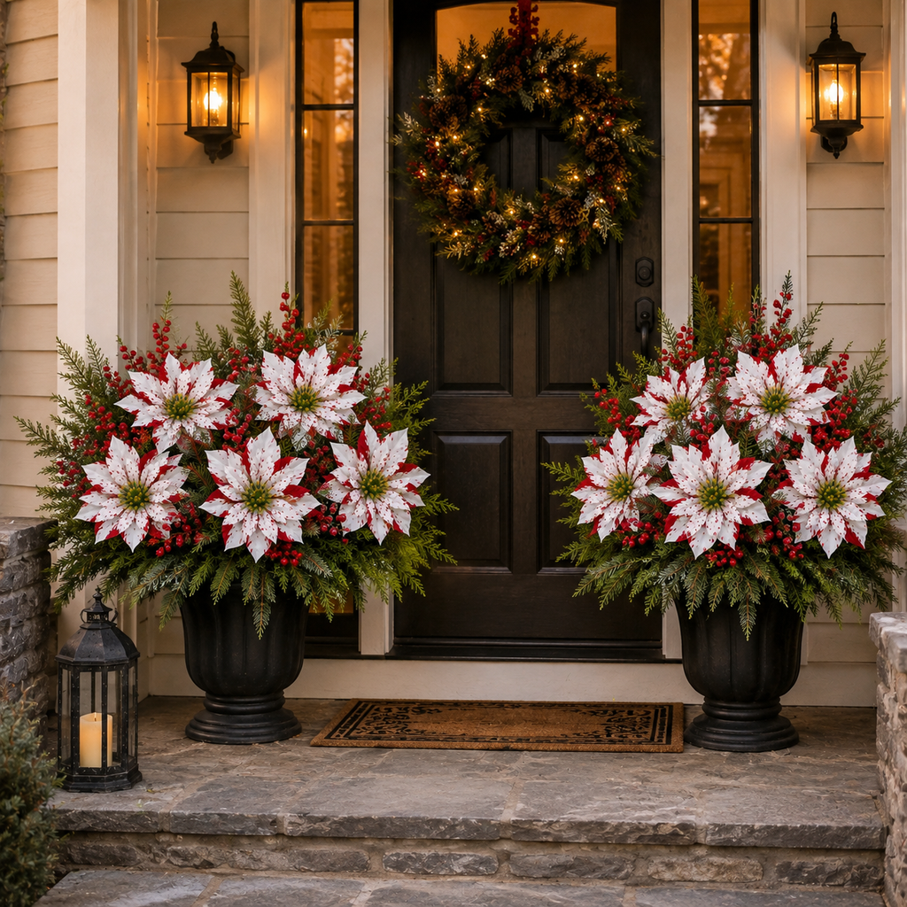🌸 PoinsettiaGlow – Classic Red Artificial Christmas Planter Inserts