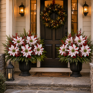🌸 PoinsettiaGlow – Classic Red Artificial Christmas Planter Inserts