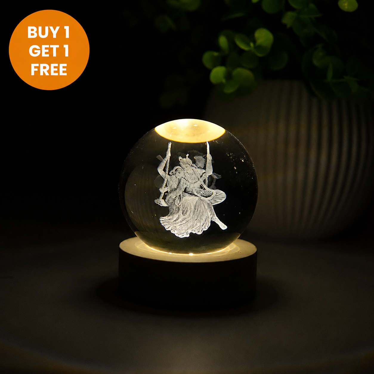 DivineGlow – Laser-Engraved 3D Crystal Deity Night Light with Wooden LED Base