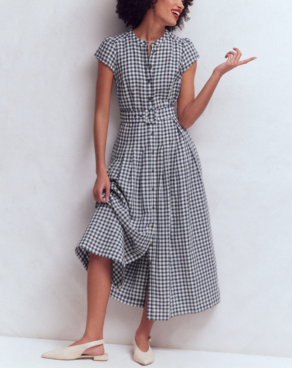 Pink Striped Belted Linen Blend Dress
