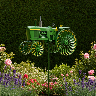 TractorTwirl – Handcrafted Vintage Tractor Wind Spinner with Ground Stake
