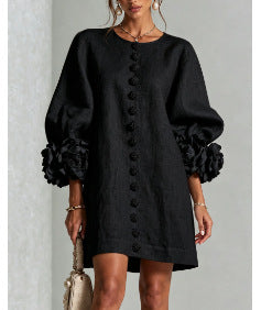 RosetteEase – 🤲 ⏰3D Floral Cuff A-Line Dress with Free Handbag