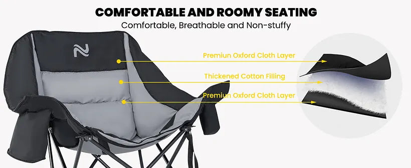 MoonRock – Padded Folding Camping Rocker with Cooler & Cup Pockets