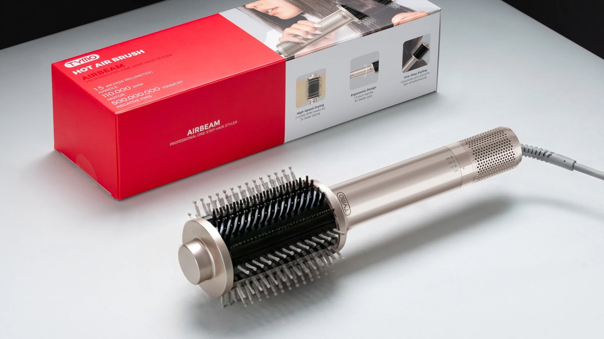AirBeam Champagne – TYMO 3-in-1 Hot Air Dryer Brush for One-Step Drying & Styling