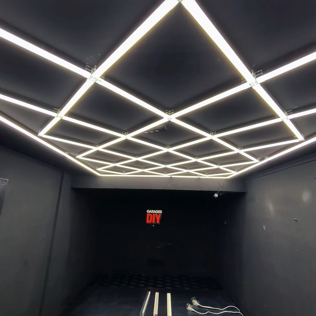 HexaGlow – 14-Grid Hexagon LED Garage Light for a Single Garage