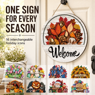 SeasonSwap – Interchangeable Front Door Welcome Sign with 15 Magnetic Seasonal Accents
