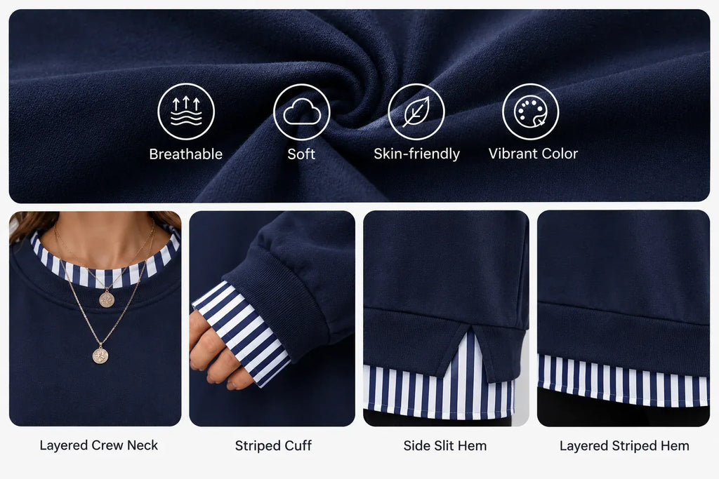 LayerEase – Women’s Oversized Faux Two-Piece Sweatshirt