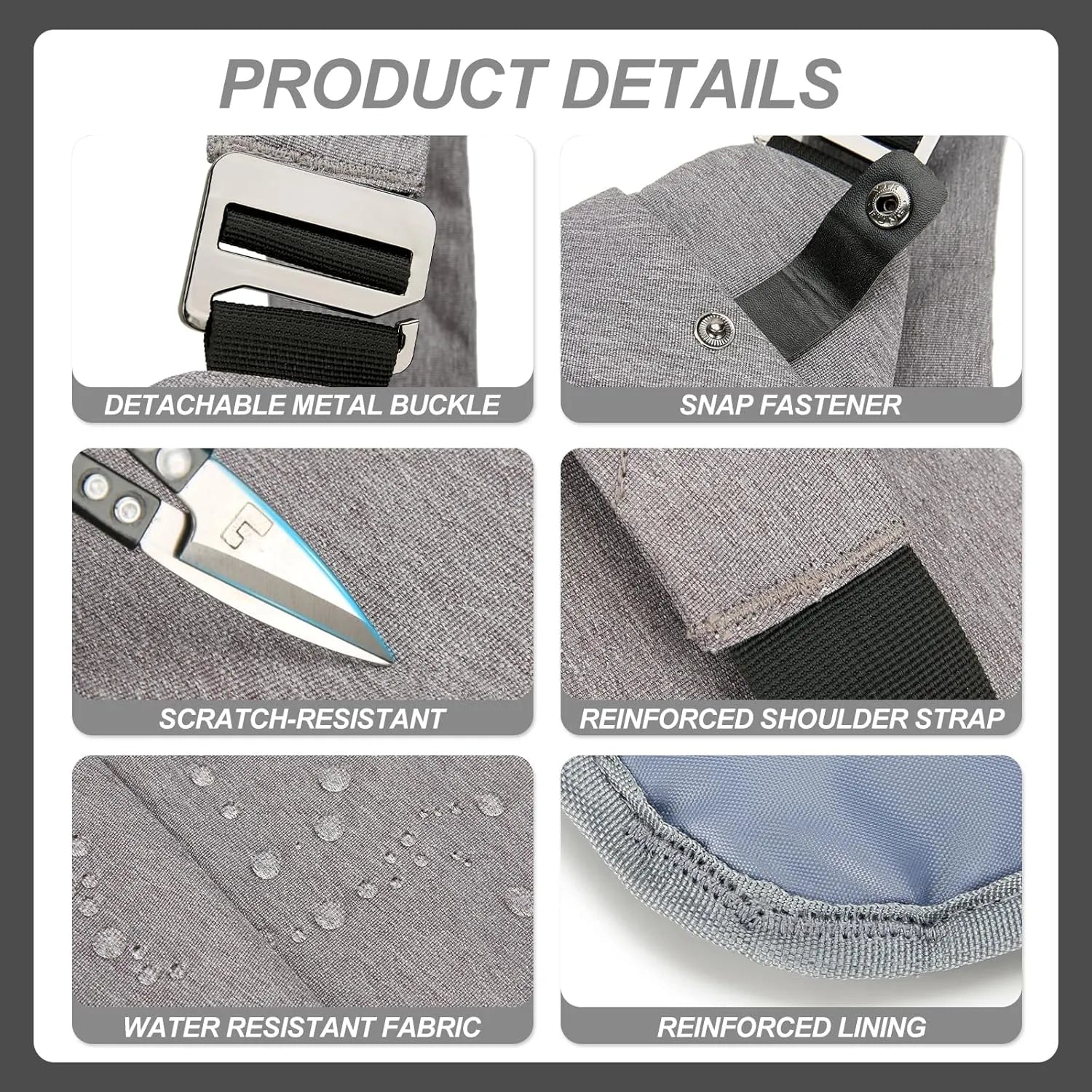 SlimGuard – Grey Anti-Theft Crossbody Sling Bag, Tear-Resistant Polyester Travel Bag
