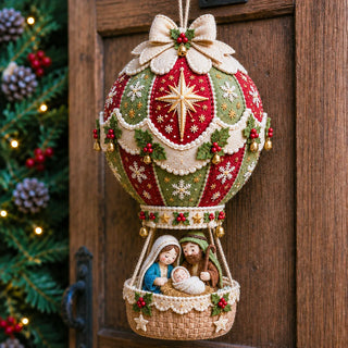 Nativity hot air balloon Christmas decoration with the Holy Family in the basket