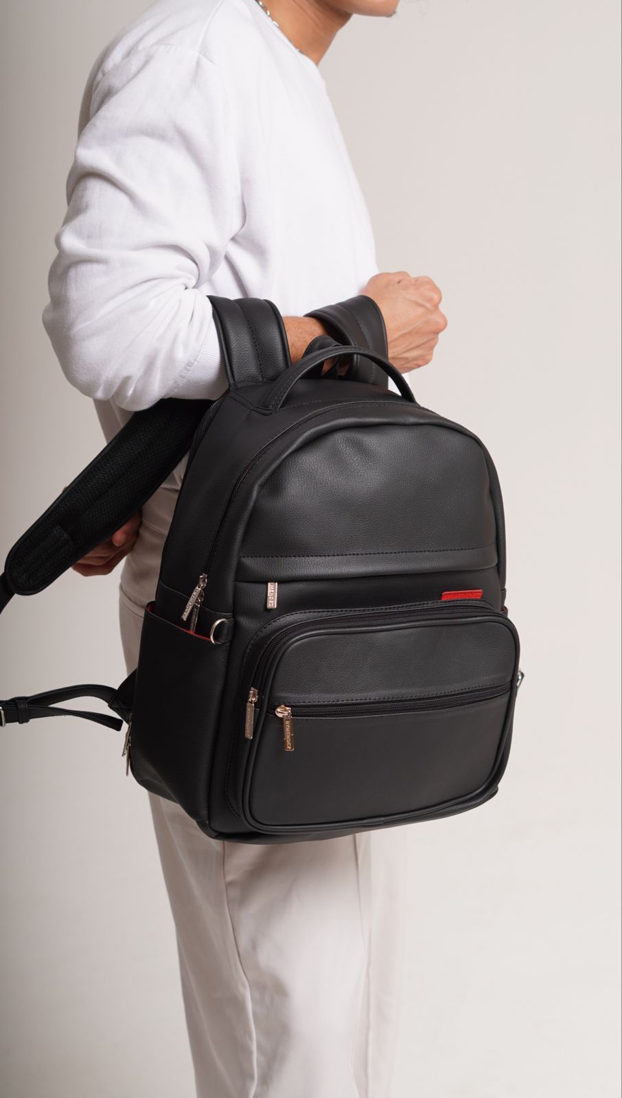 RedCore – Black Vegan Leather Laptop Backpack