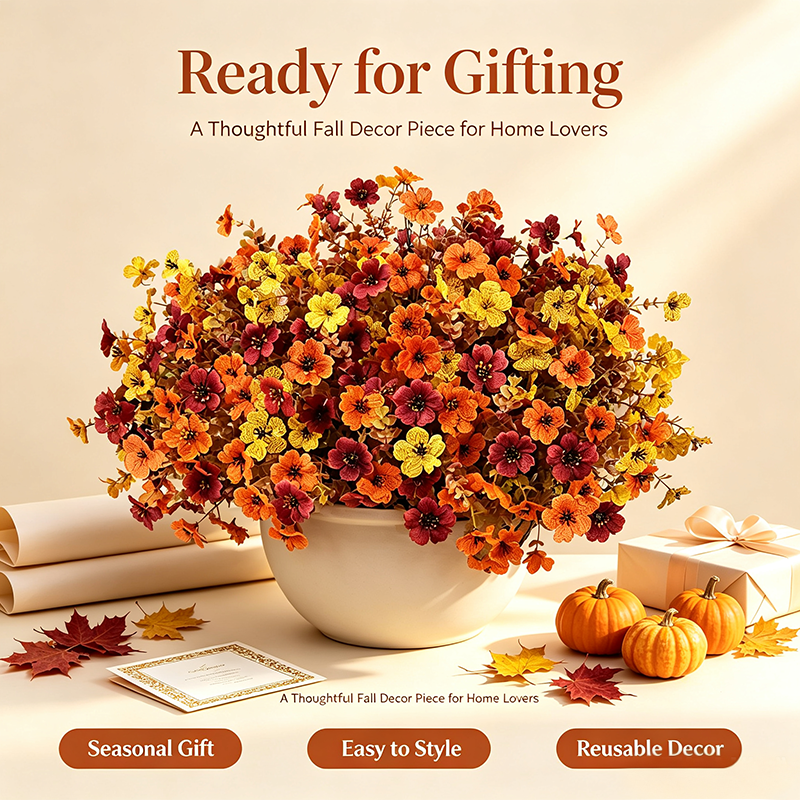 HarvestBloom – Fall & Halloween Artificial Flowers, 12 pcs UV-Resistant Colorful Faux Flowers🍂