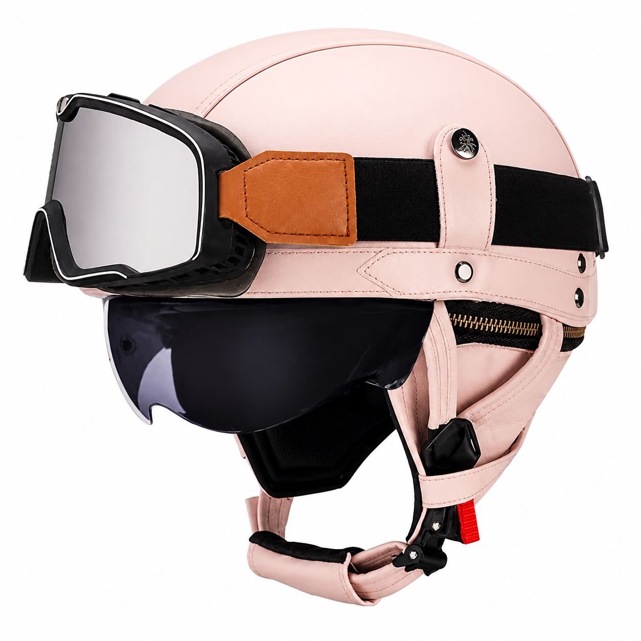 AviatorRide – Vintage PU Leather DOT Motorcycle Half Helmet with Goggles
