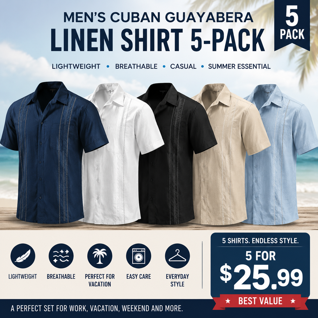 GuayaBreeze – Men's Cuban Guayabera Linen-Blend Short Sleeve Button-Down Shirt