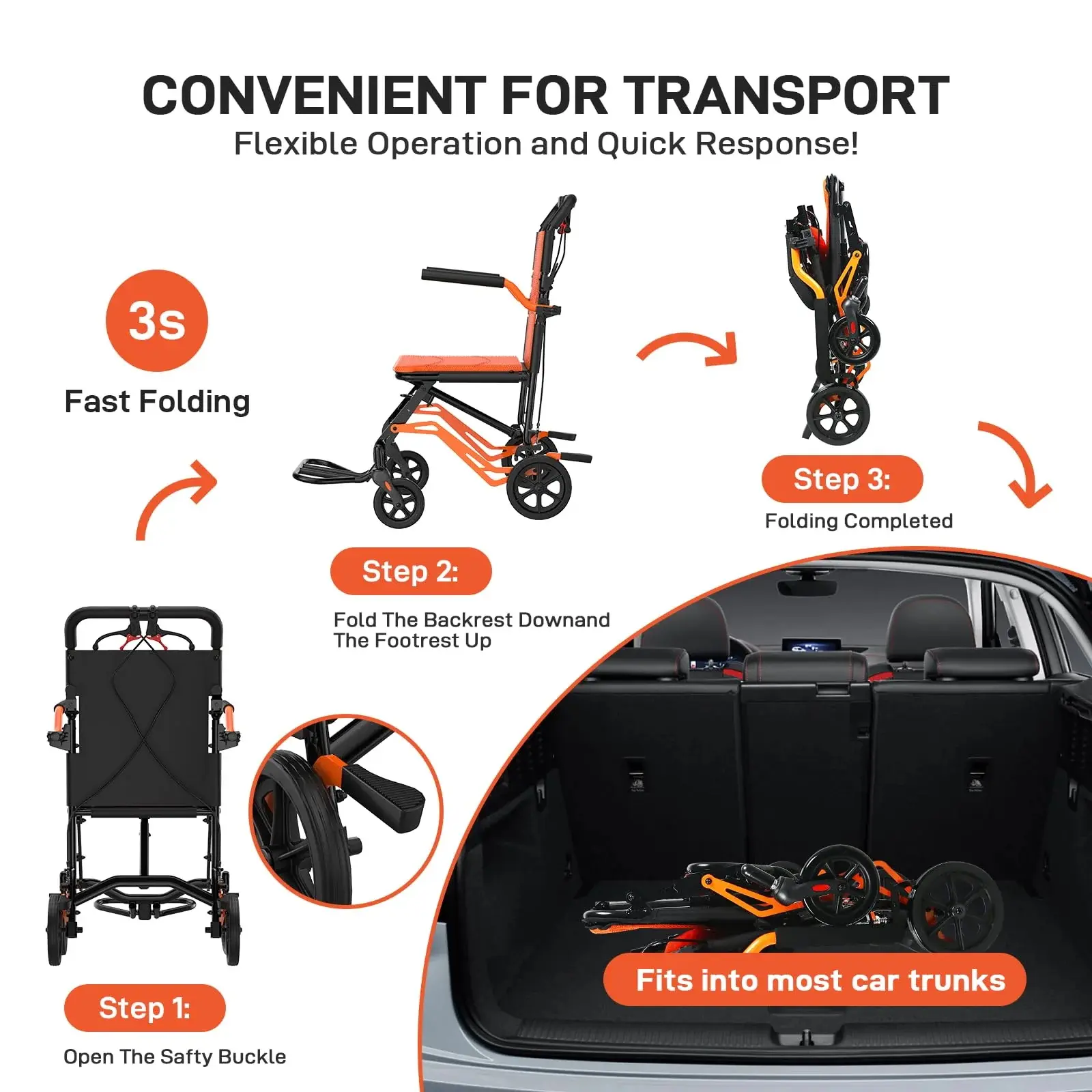 GlideFold – Lightweight Folding Transport Wheelchair for Seniors