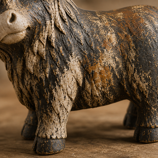🐮 CuriousCoo – Rustic Highland Cow Figurine for Charming Farmhouse Tabletop Decor