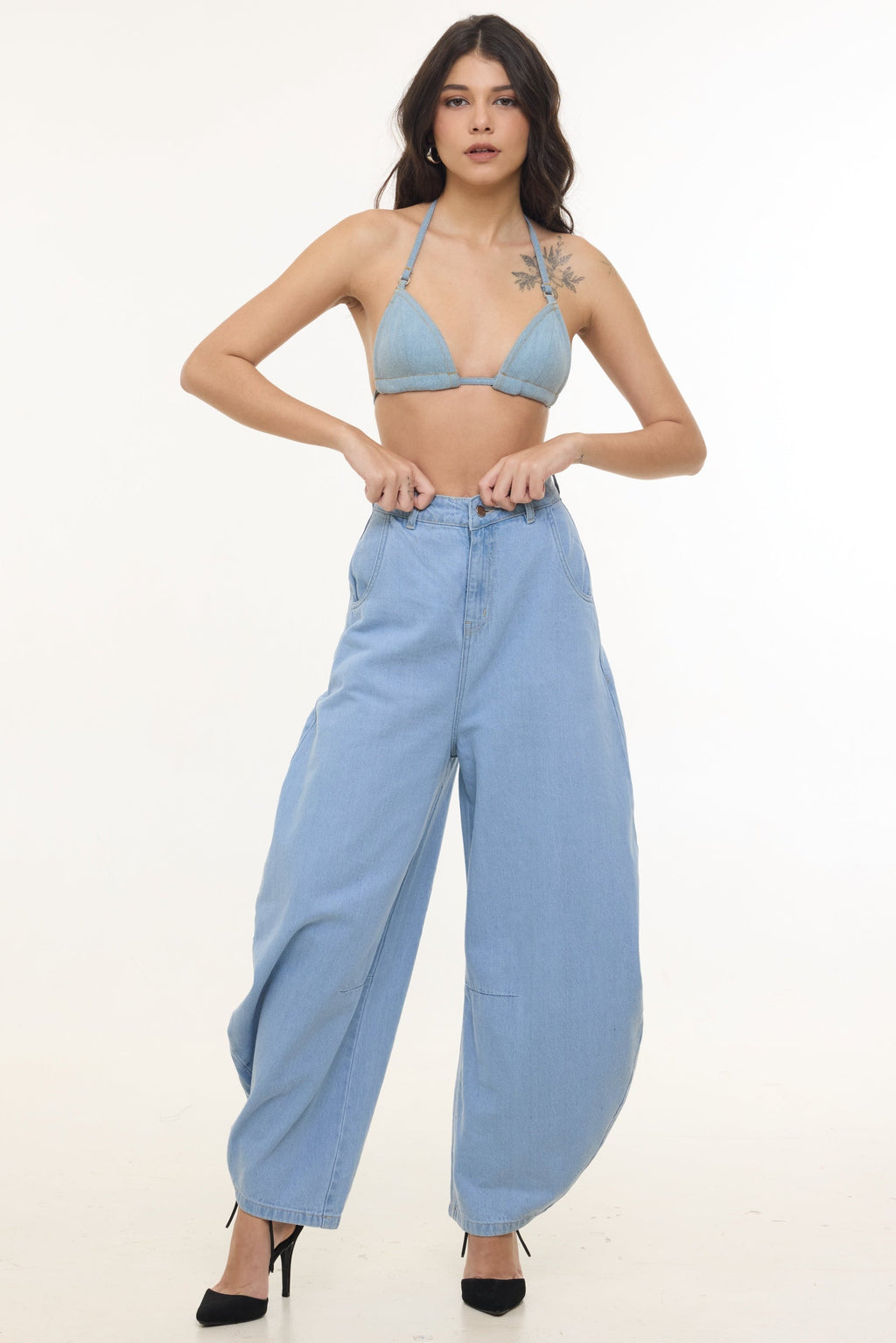 BarrelBloom – High-Rise Barrel Cut Wide-Leg Denim