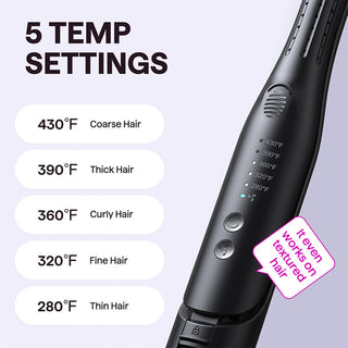 Black Cool Curl Pencil with temperature settings displayed on a light purple background