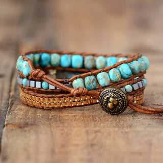 TurquoiseTrail – Turquoise & Imperial Jasper Three-Layer Healing Wrap Bracelet