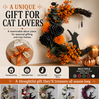 CrescentPurr – Handmade Halloween Cat Wreath🐈‍⬛🌙
