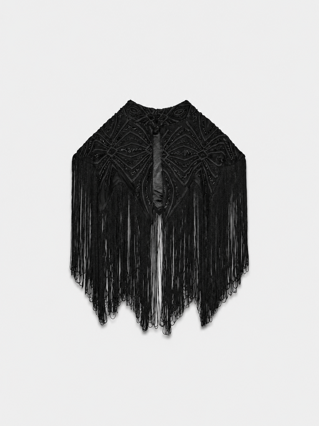 FringeNoir – Embellished Fringe Cape Top with Structured Shoulders