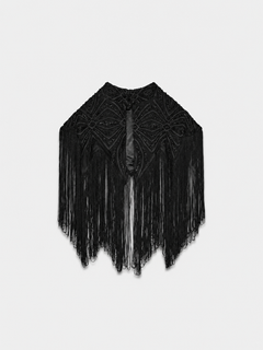 FringeNoir – Embellished Fringe Cape Top with Structured Shoulders