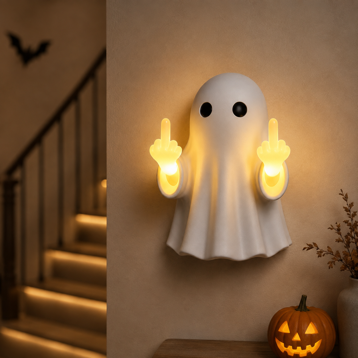Ghost night light with both middle fingers glowing