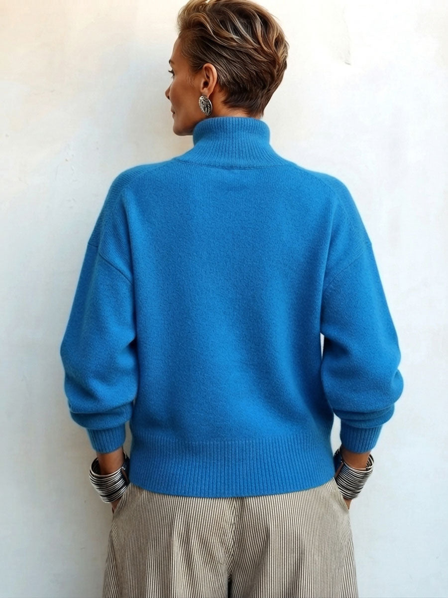 GoldDrape – 🤲 ⏰ Asymmetrical Gold-Button Knit Sweater