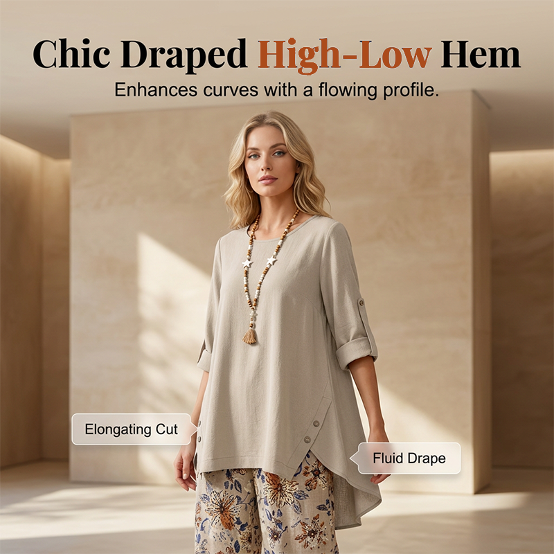 LinenBreeze – Women's Cotton Linen Half-Sleeve Top & Pants Set, Breathable & Lightweight