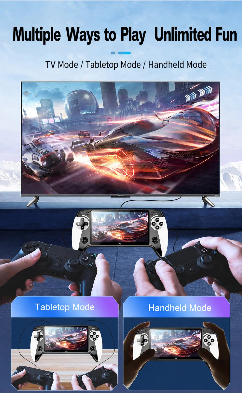 TV Mode Tabletop Mode and Handheld Mode